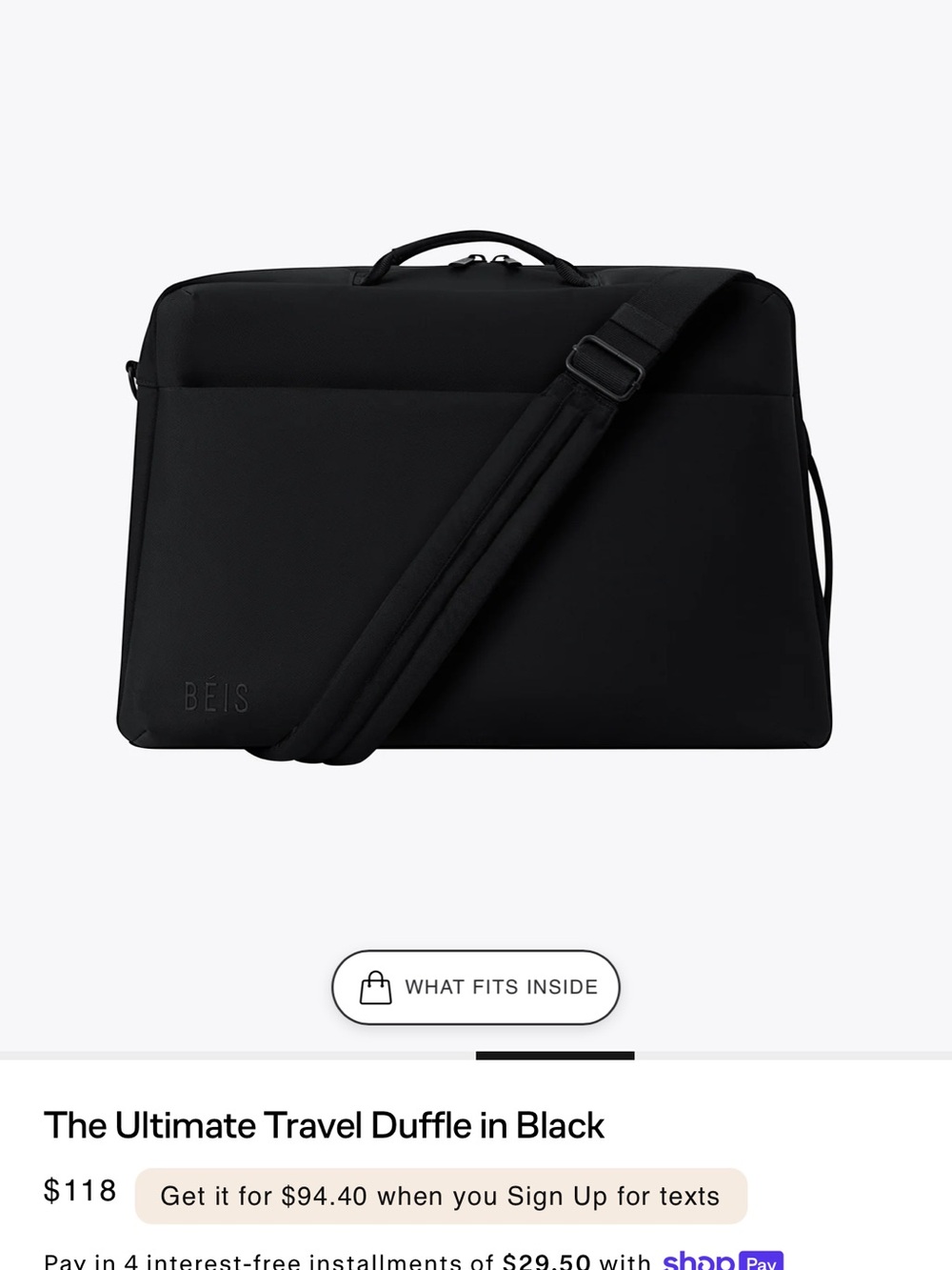 BEIS NWT The Ultimate Travel Duffle 
in Black - Picture 6 of 9